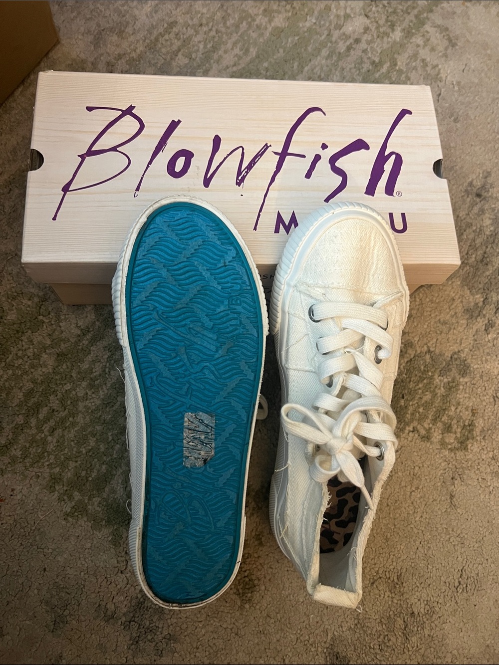 Blowfish White Canvas Sneakers with Blue Sole